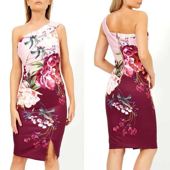 open lace back dress Paloma One Shoulder Knit Maxi Dress with Flowers